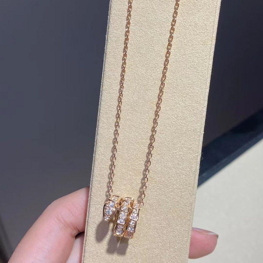 [⭐Aura]SERPENTI PINK GOLD NECKLACE DOUBLE RING DIAMOND