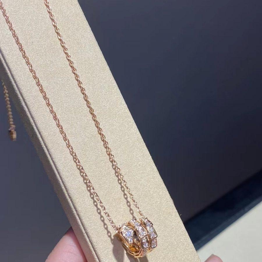 [⭐Aura]SERPENTI PINK GOLD NECKLACE DOUBLE RING DIAMOND