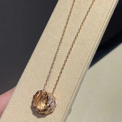 [⭐Aura]SERPENTI PINK GOLD NECKLACE DOUBLE RING DIAMOND