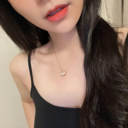 [⭐Aura]SERPENTI PINK GOLD NECKLACE DOUBLE RING DIAMOND