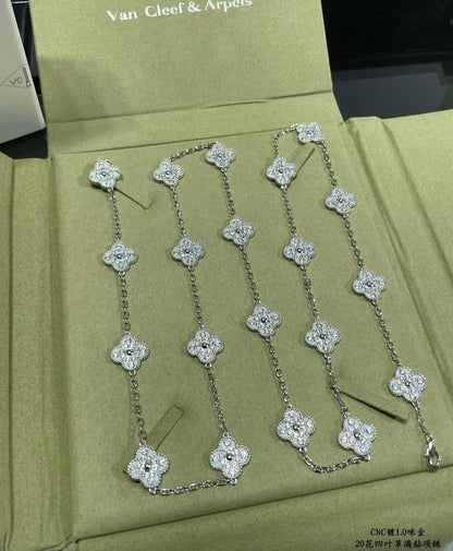 [⭐Aura]CLOVER 20 MOTIFS FULL-DIAMOND NECKLACE