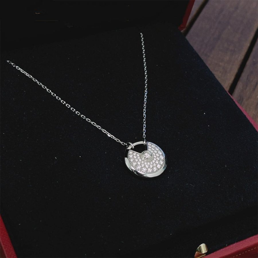 [⭐Aura]AMULETTE SILVER FULL DIAMOND NECKLACE