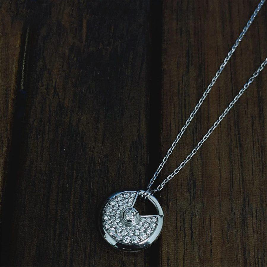 [⭐Aura]AMULETTE SILVER FULL DIAMOND NECKLACE