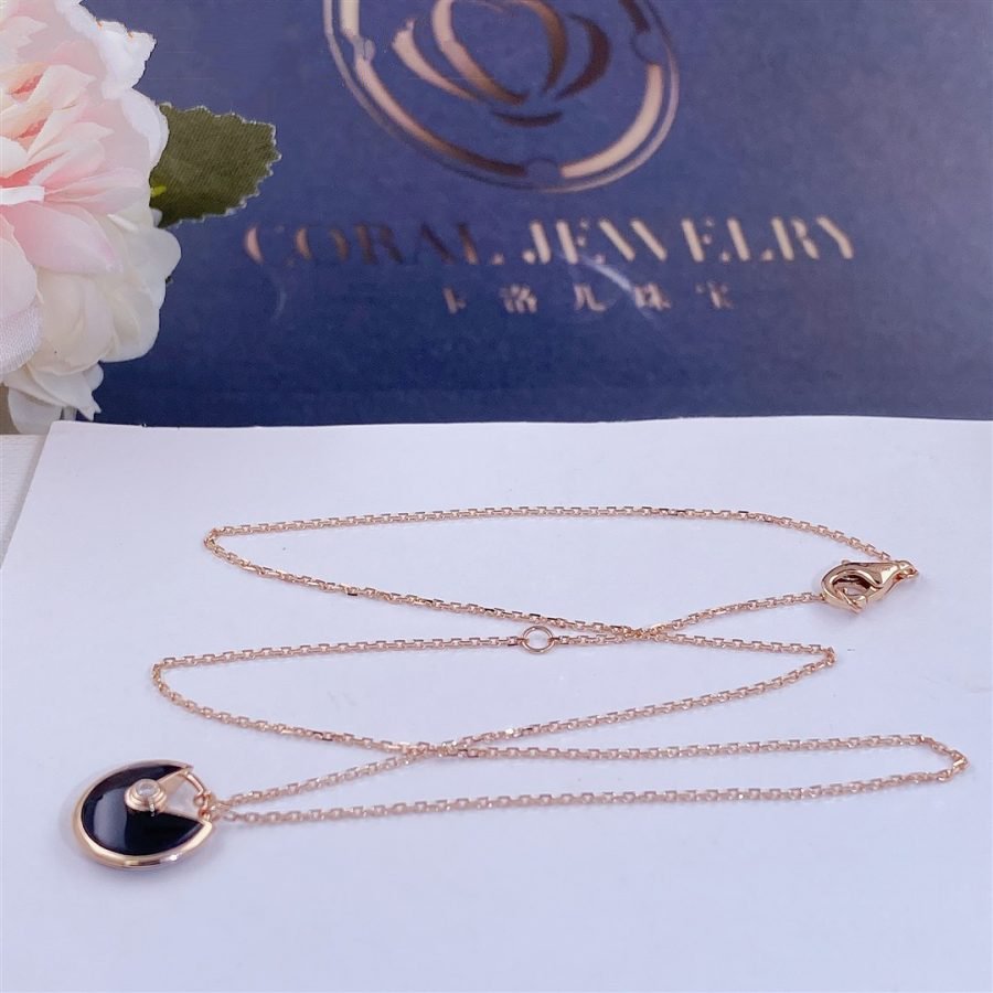 [⭐Aura]AMULETTE ROSE GOLD ONYX NECKLACE