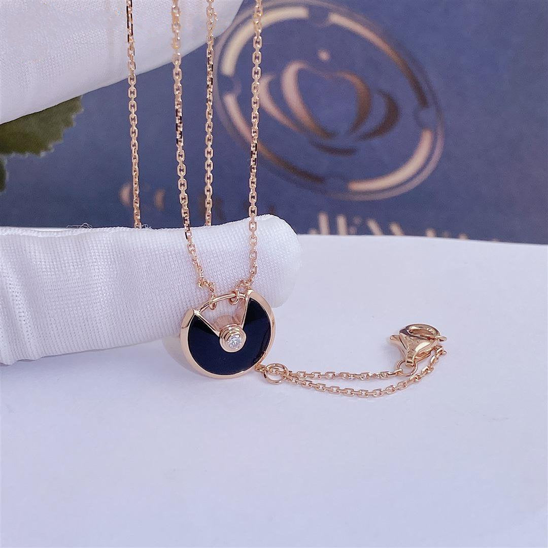 [⭐Aura]AMULETTE ROSE GOLD ONYX NECKLACE