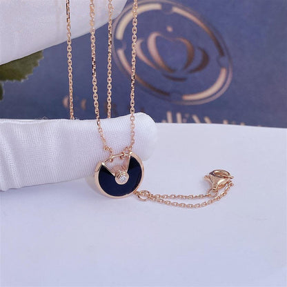 [⭐Aura]AMULETTE ROSE GOLD ONYX NECKLACE