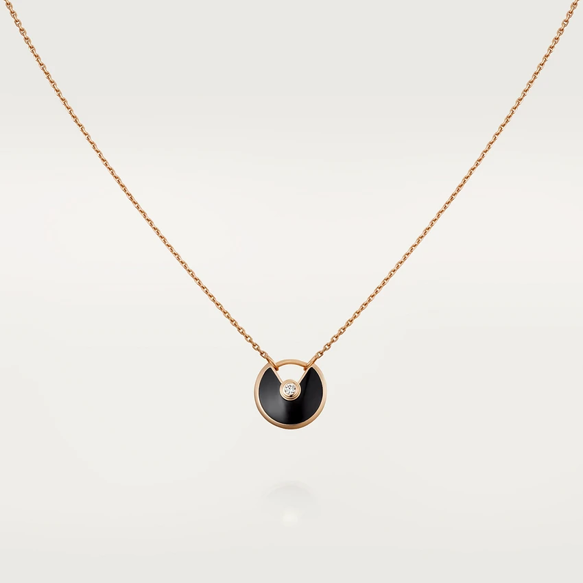 [⭐Aura]AMULETTE ROSE GOLD ONYX NECKLACE