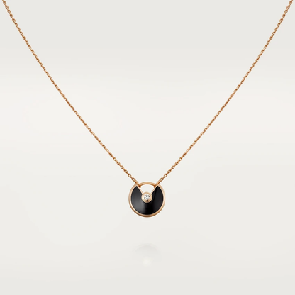 [⭐Aura]AMULETTE ROSE GOLD ONYX NECKLACE