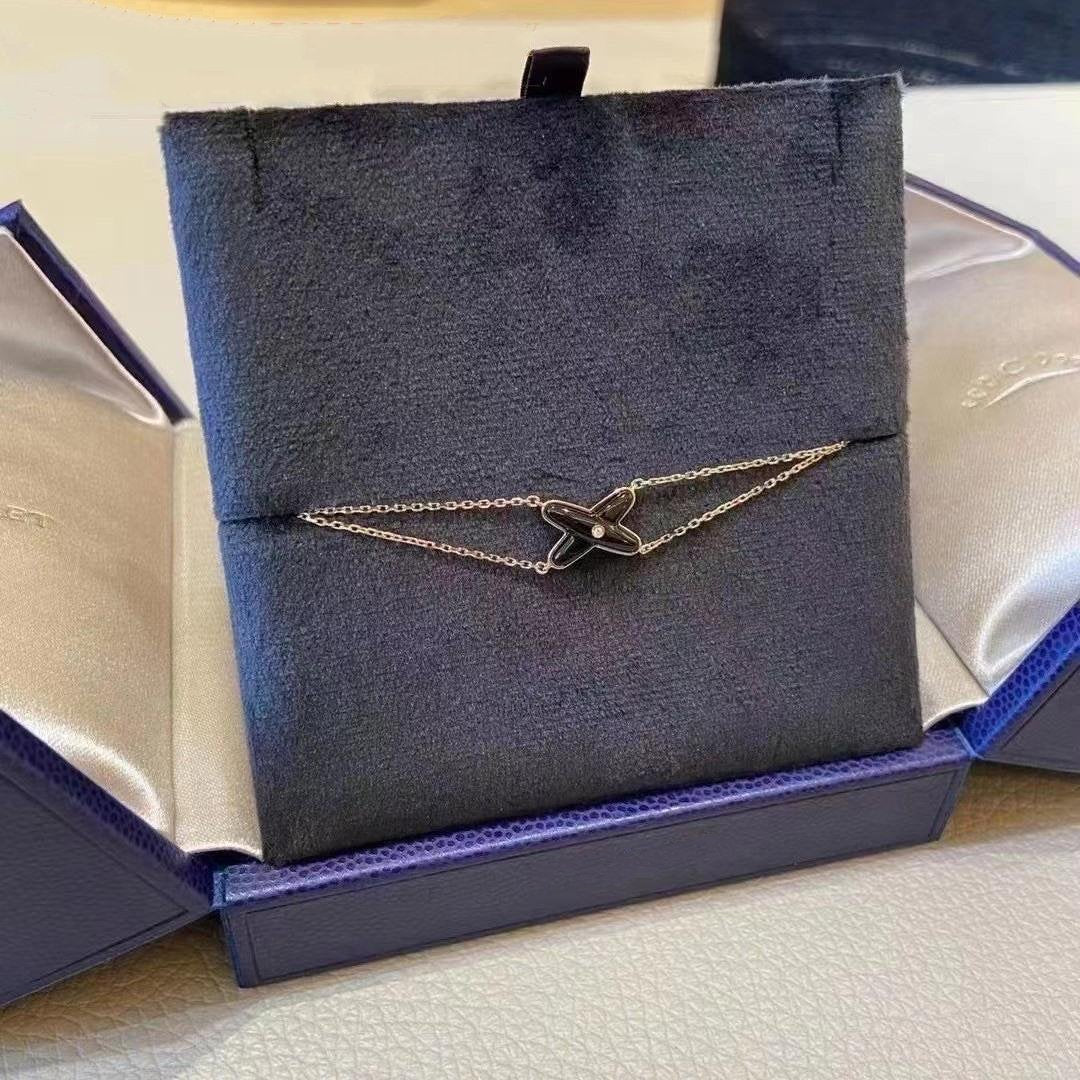 [⭐Aura]JEUX BRACELET ONYX PINK GOLD 1 DIAMOND