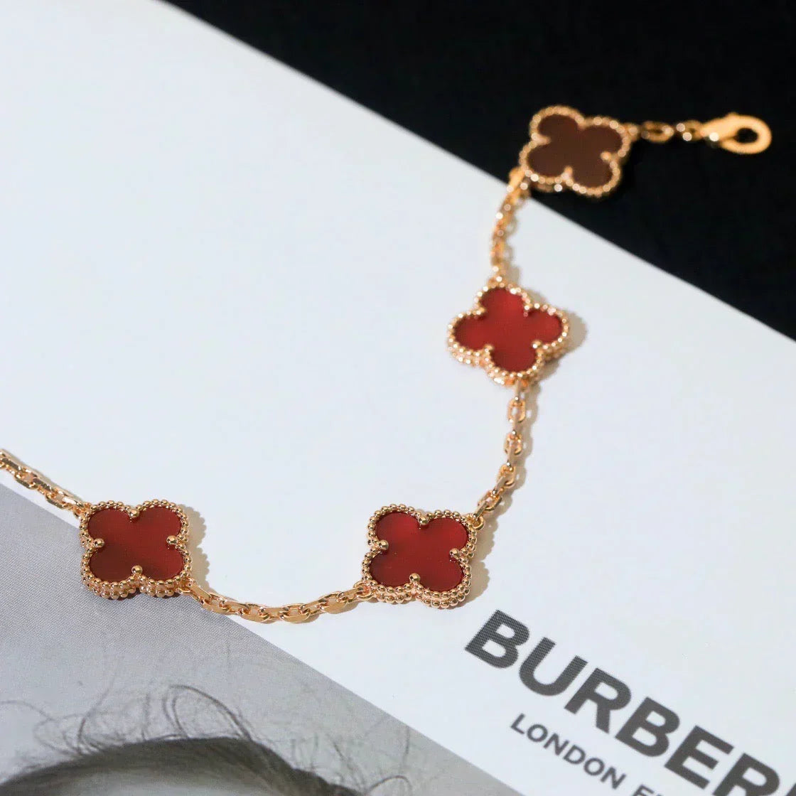 [⭐Aura] CLOVER 5 MOTIF RED CORNELIAN BRACELET COLLECTION