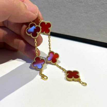 [⭐Aura] CLOVER 5 MOTIF RED CORNELIAN BRACELET COLLECTION