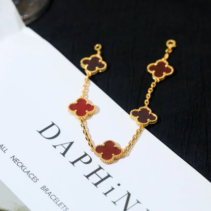 [⭐Aura] CLOVER 5 MOTIF RED CORNELIAN BRACELET COLLECTION