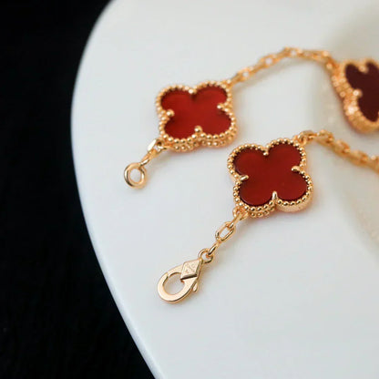 [⭐Aura] CLOVER 5 MOTIF RED CORNELIAN BRACELET COLLECTION
