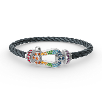 [⭐Aura]FORC LARGE HORSESHOE  COLORED DIAMOND BRACELET SILVER