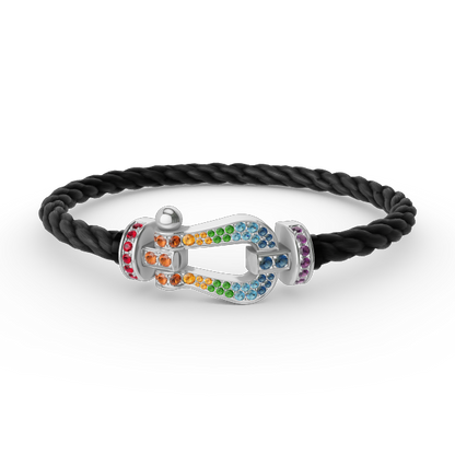 [⭐Aura]FORC LARGE HORSESHOE  COLORED DIAMOND BRACELET SILVER