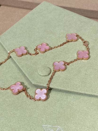[⭐Aura Jewellery] Pink Necklace with Ten Clover Designs