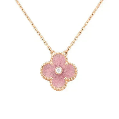 [⭐Aura]CLOVER 15MM DIAMOND RHODONITE NECKLACE