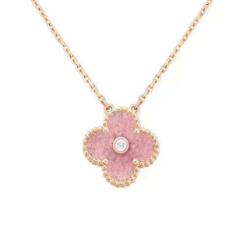 [⭐Aura]CLOVER 15MM DIAMOND RHODONITE NECKLACE