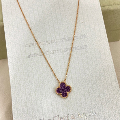[⭐Aura]NEW 15MM PURPLE SAND-GOLD FOUR-LEAF CLOVER NECKLACE