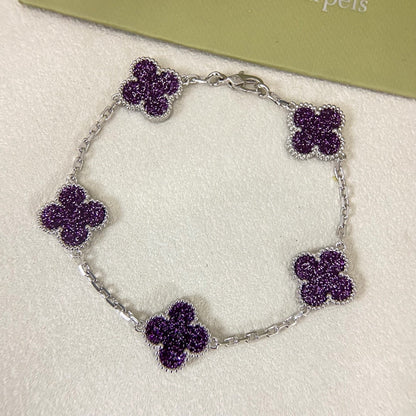[⭐Aura]NEW PURPLE SAND-GOLD FOUR-LEAF CLOVER 5-FLOWER BRACELET