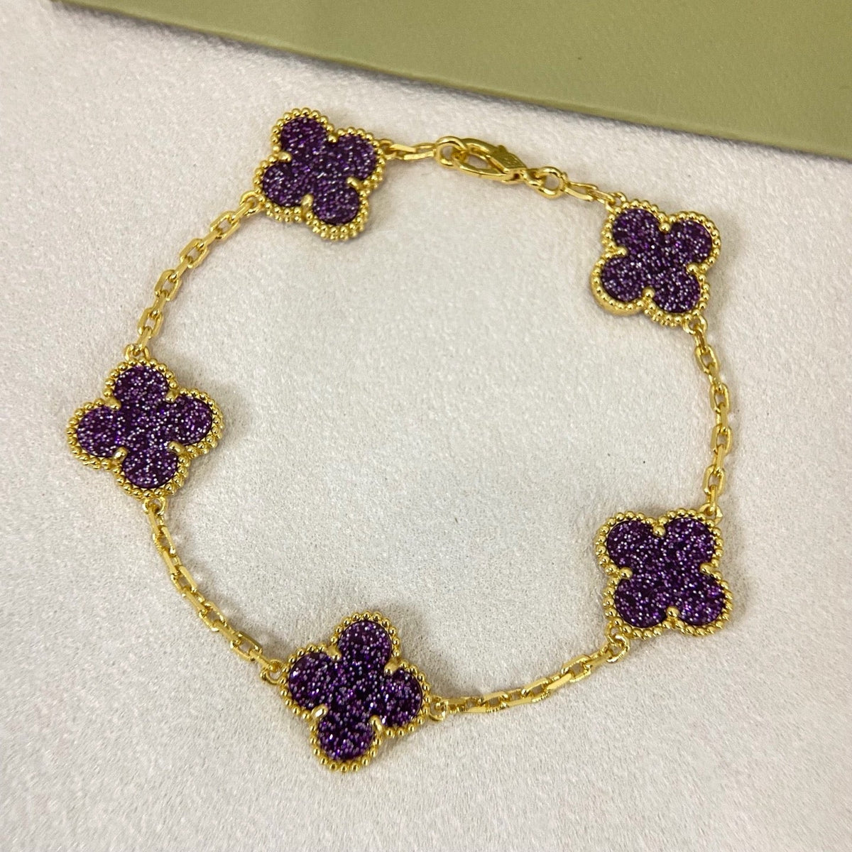 [⭐Aura]NEW PURPLE SAND-GOLD FOUR-LEAF CLOVER 5-FLOWER BRACELET