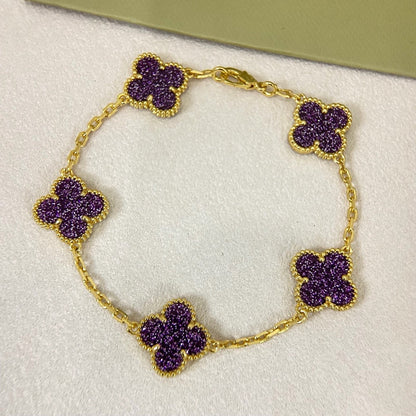 [⭐Aura]NEW PURPLE SAND-GOLD FOUR-LEAF CLOVER 5-FLOWER BRACELET