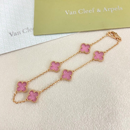 [⭐Aura]2026 NEW CLOVER 6 MOTIF BUBBLE PINK ENAMEL BRACELET