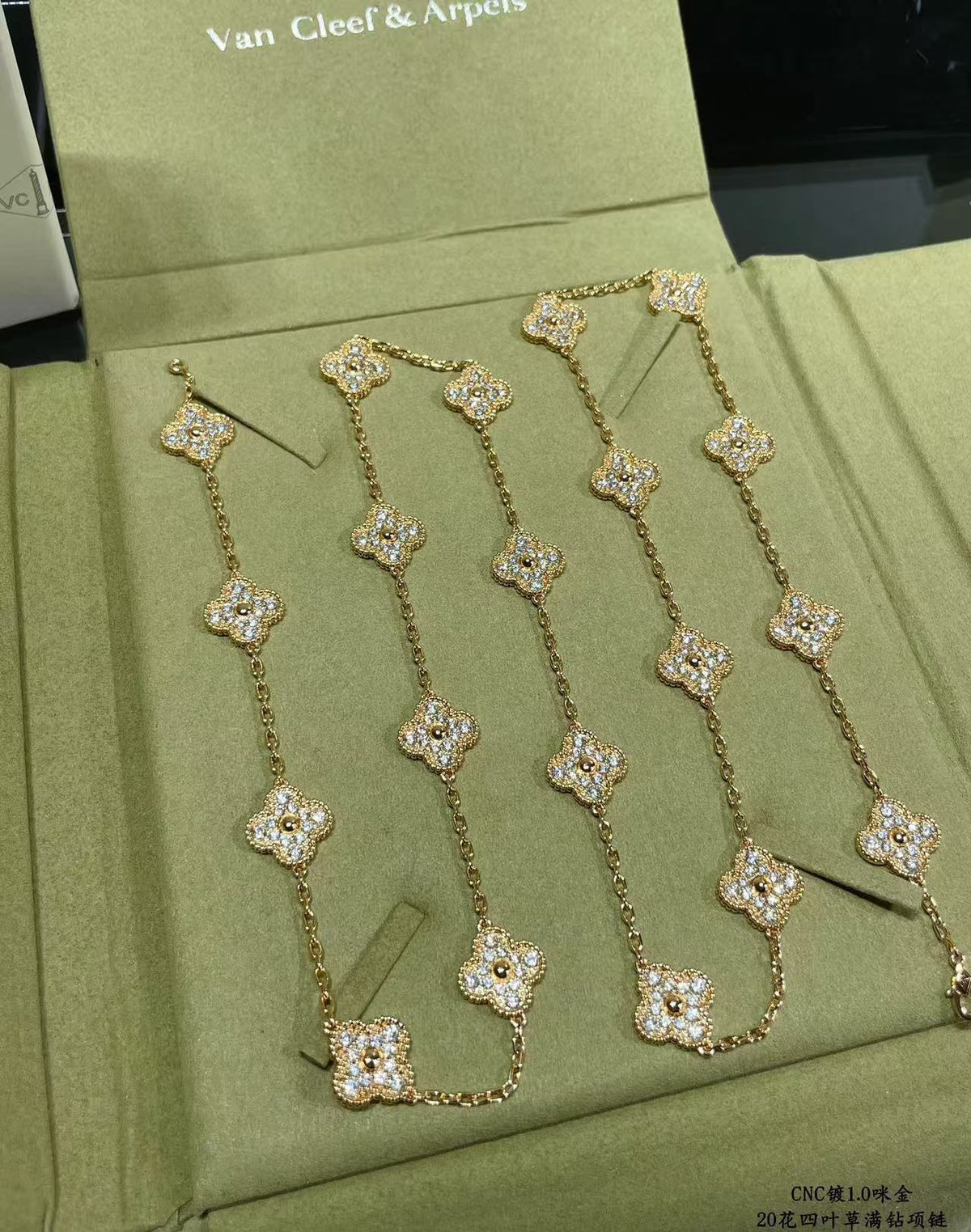 [⭐Aura]CLOVER 20 MOTIFS FULL-DIAMOND NECKLACE