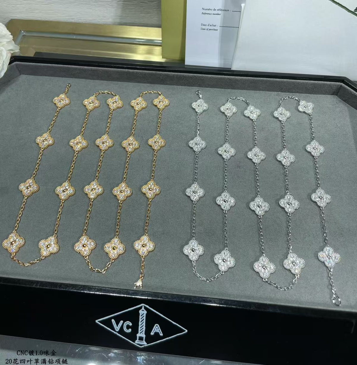 [⭐Aura]CLOVER 20 MOTIFS FULL-DIAMOND NECKLACE