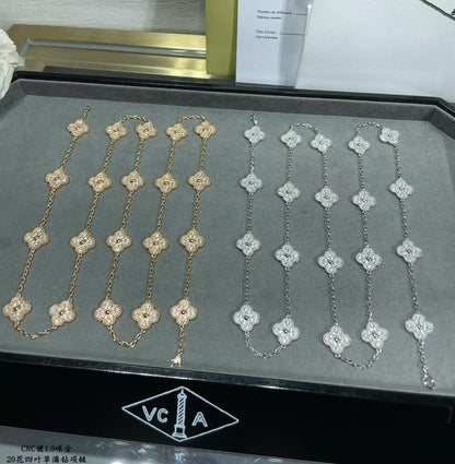 [⭐Aura]CLOVER 20 MOTIFS FULL-DIAMOND NECKLACE