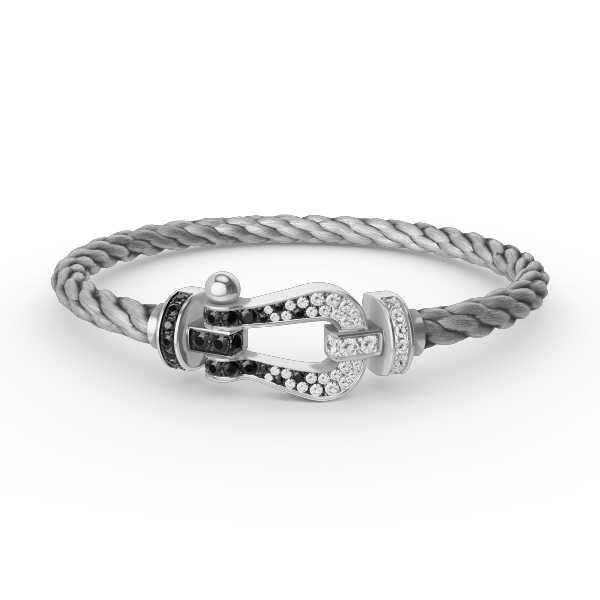 [⭐Aura]FORCE LARGE HORSESHOE BLACK WHITE DIAMOND BRACELET SILVER