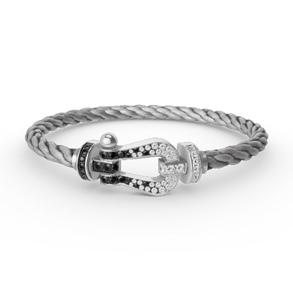 [⭐Aura]FORCE LARGE HORSESHOE BLACK WHITE DIAMOND BRACELET SILVER