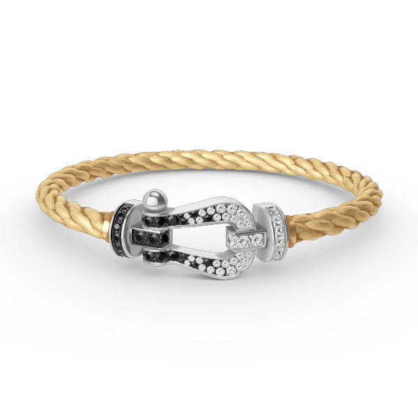 [⭐Aura]FORCE LARGE HORSESHOE BLACK WHITE DIAMOND BRACELET SILVER