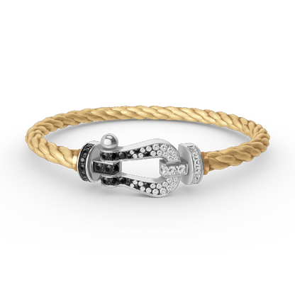 [⭐Aura]FORCE LARGE HORSESHOE BLACK WHITE DIAMOND BRACELET SILVER