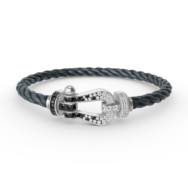 [⭐Aura]FORCE LARGE HORSESHOE BLACK WHITE DIAMOND BRACELET SILVER
