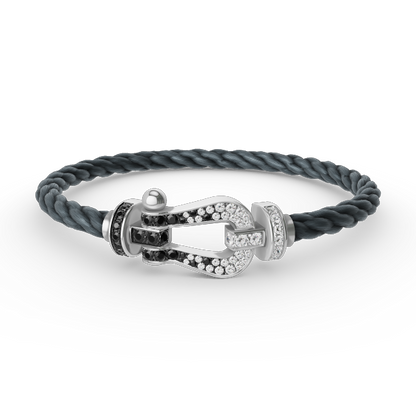 [⭐Aura]FORCE LARGE HORSESHOE BLACK WHITE DIAMOND BRACELET SILVER