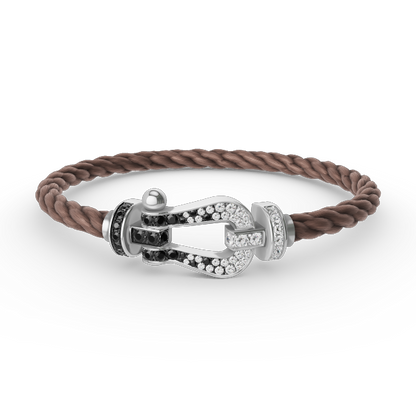 [⭐Aura]FORCE LARGE HORSESHOE BLACK WHITE DIAMOND BRACELET SILVER