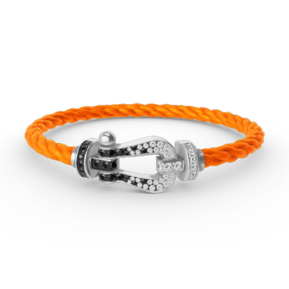 [⭐Aura]FORCE LARGE HORSESHOE BLACK WHITE DIAMOND BRACELET SILVER