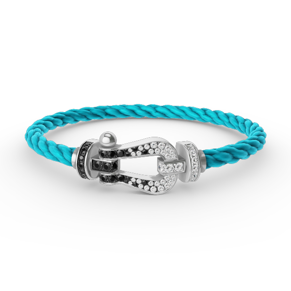 [⭐Aura]FORCE LARGE HORSESHOE BLACK WHITE DIAMOND BRACELET SILVER