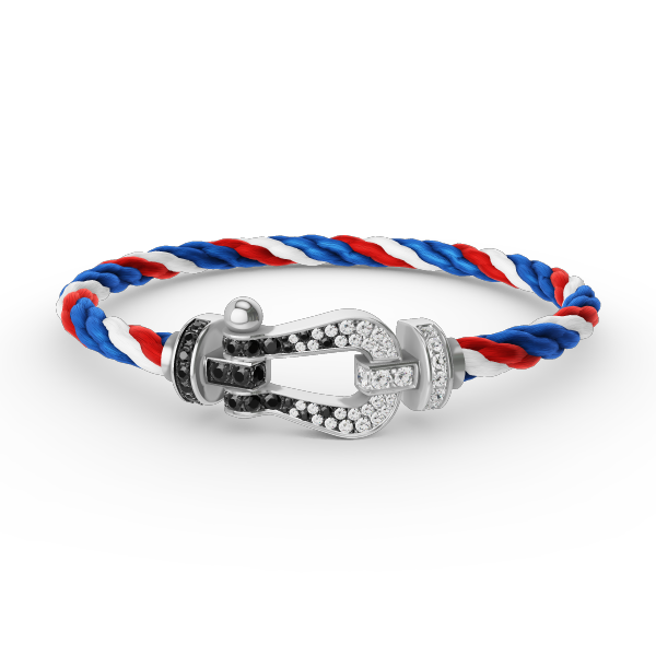 [⭐Aura]FORCE LARGE HORSESHOE BLACK WHITE DIAMOND BRACELET SILVER