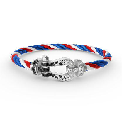 [⭐Aura]FORCE LARGE HORSESHOE BLACK WHITE DIAMOND BRACELET SILVER