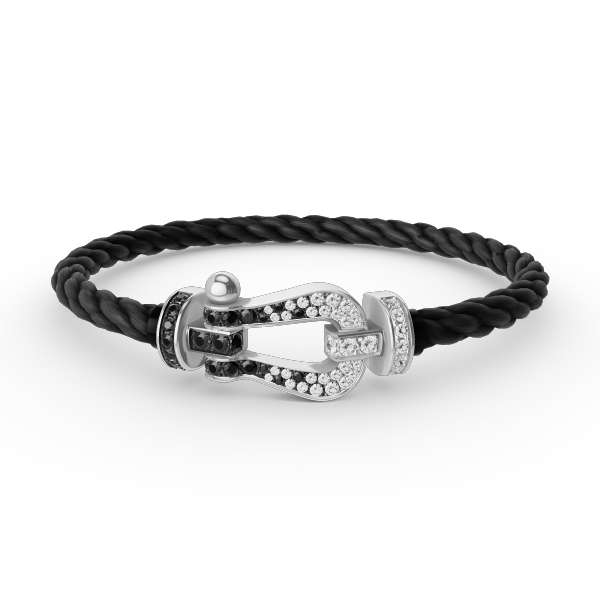 [⭐Aura]FORCE LARGE HORSESHOE BLACK WHITE DIAMOND BRACELET SILVER