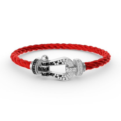 [⭐Aura]FORCE LARGE HORSESHOE BLACK WHITE DIAMOND BRACELET SILVER