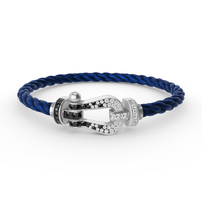 [⭐Aura]FORCE LARGE HORSESHOE BLACK WHITE DIAMOND BRACELET SILVER
