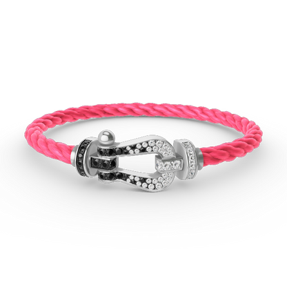 [⭐Aura]FORCE LARGE HORSESHOE BLACK WHITE DIAMOND BRACELET SILVER
