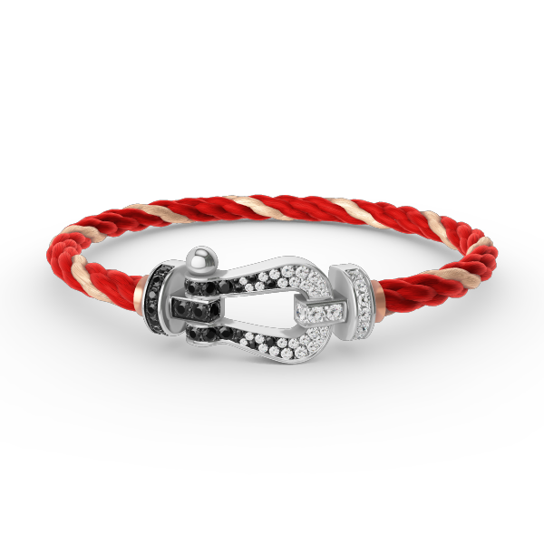 [⭐Aura]FORCE LARGE HORSESHOE BLACK WHITE DIAMOND BRACELET SILVER