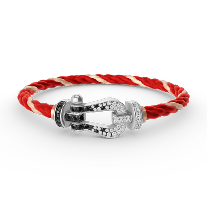 [⭐Aura]FORCE LARGE HORSESHOE BLACK WHITE DIAMOND BRACELET SILVER