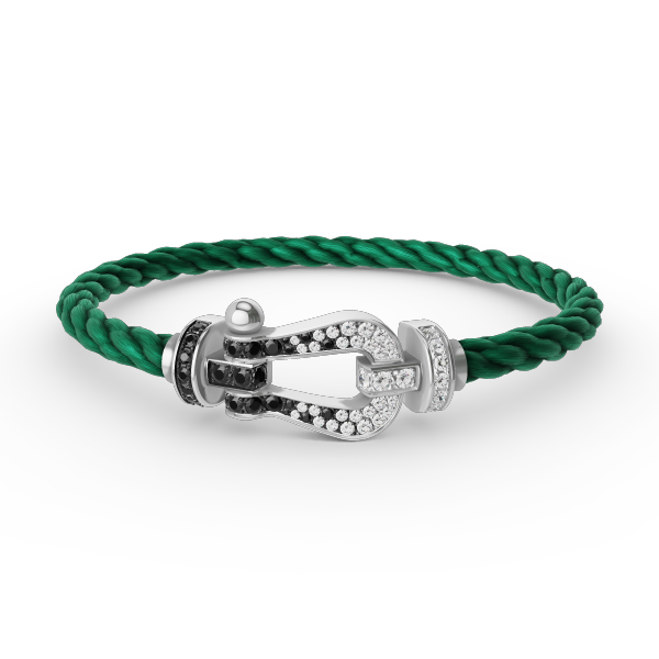 [⭐Aura]FORCE LARGE HORSESHOE BLACK WHITE DIAMOND BRACELET SILVER