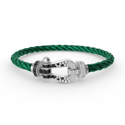 [⭐Aura]FORCE LARGE HORSESHOE BLACK WHITE DIAMOND BRACELET SILVER