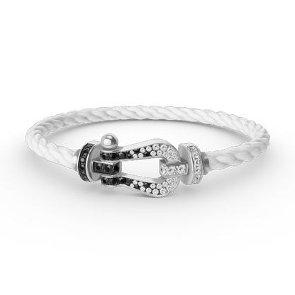 [⭐Aura]FORCE LARGE HORSESHOE BLACK WHITE DIAMOND BRACELET SILVER